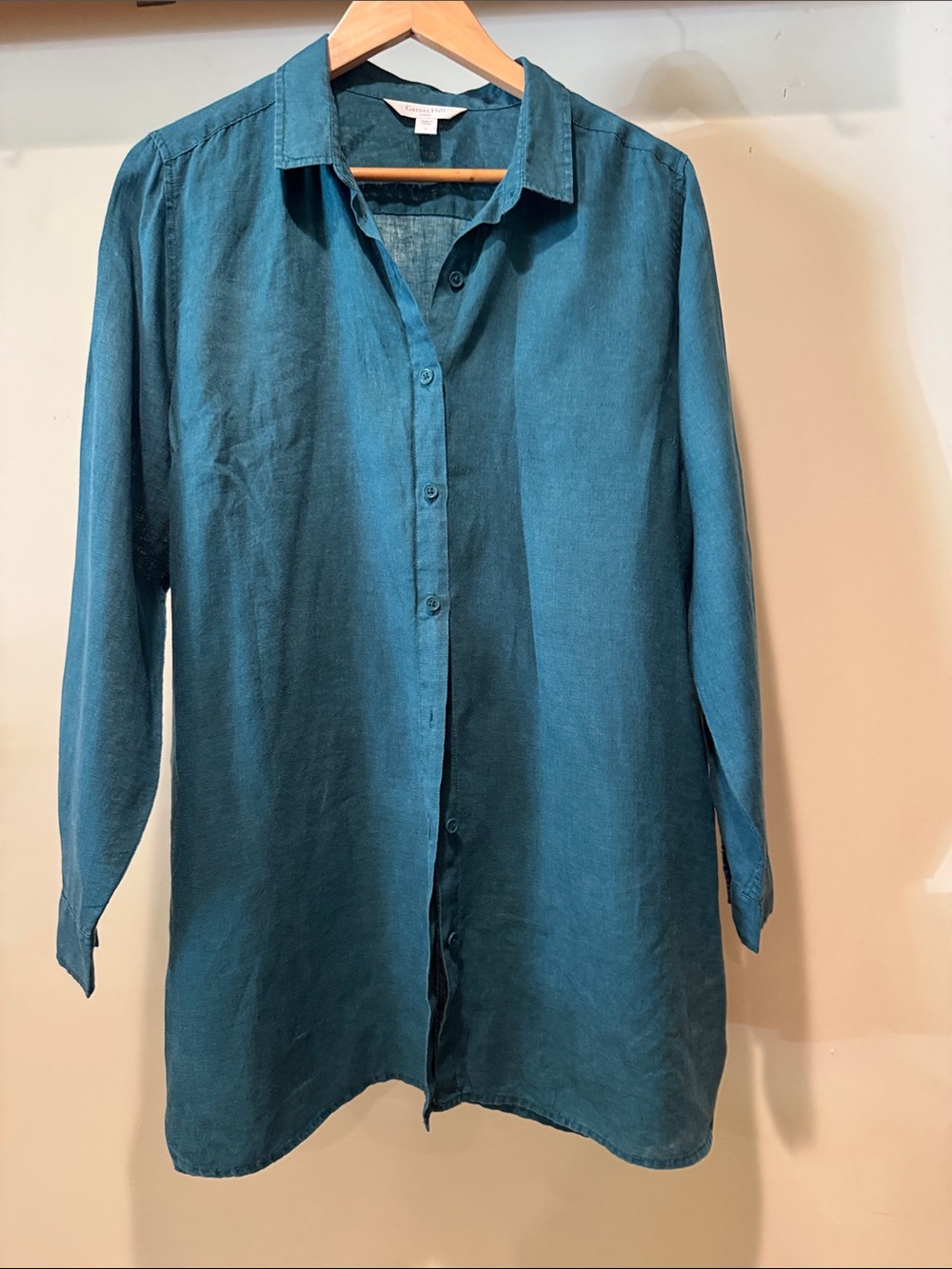 Garnet Hill Teal Linen Shirt - Picture 4 of 5